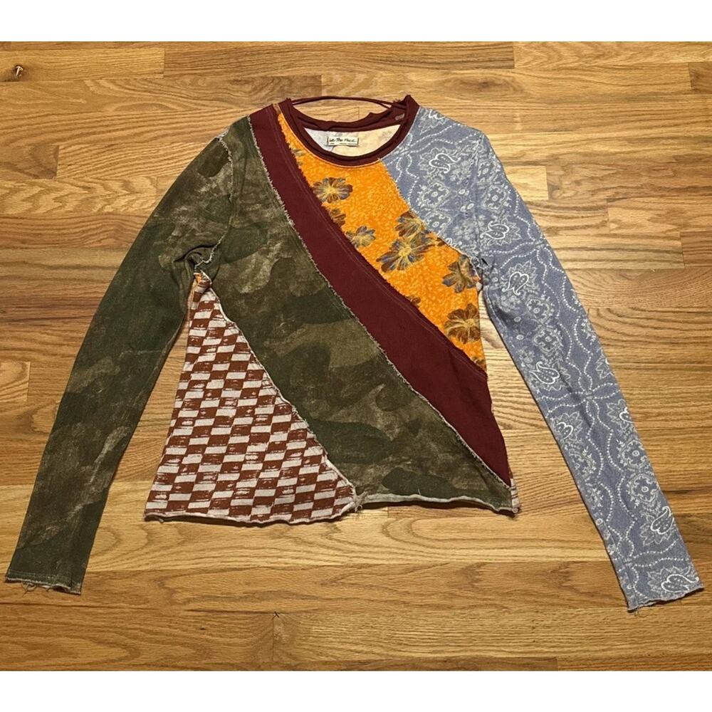 Free People We The Free Weekday Night Patch Work Long Sleeve Tee Size Large